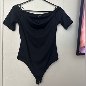 Nine West Black Off-Shoulder Thong Bodysuit